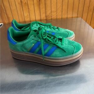 Adidas Gazelle Green with Blue Stripes